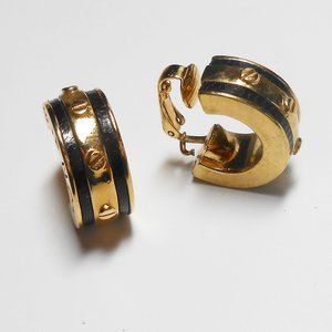 Signed Givenchy Gold Tone & Black Hoop Earrings